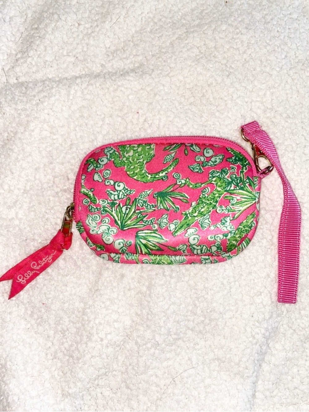Lilly Pulitzer Pink Alligator Print Zip Wristlet Coin Purse